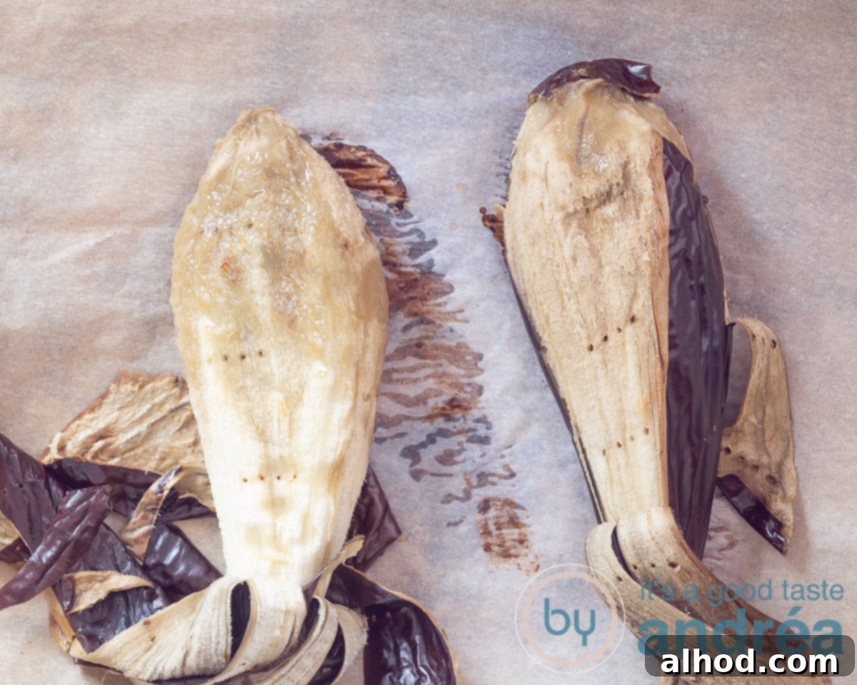 Melitzanosalata Smoky Greek Roasted Eggplant Dip 4 Roasted eggplants, skin is removed