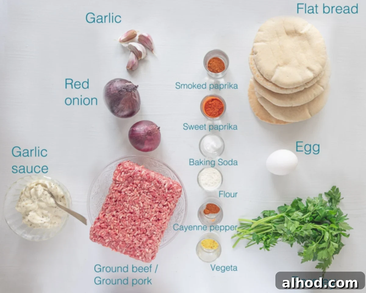 Cevapi: Serbia's Iconic Grilled Sausage 3 Ingredients Cevapcici individidually labelled on a white background