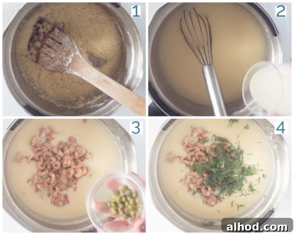 Dutch Shrimp Ragout Puffs 4 Four pictures showing the preparation of garnalenpasteitjes