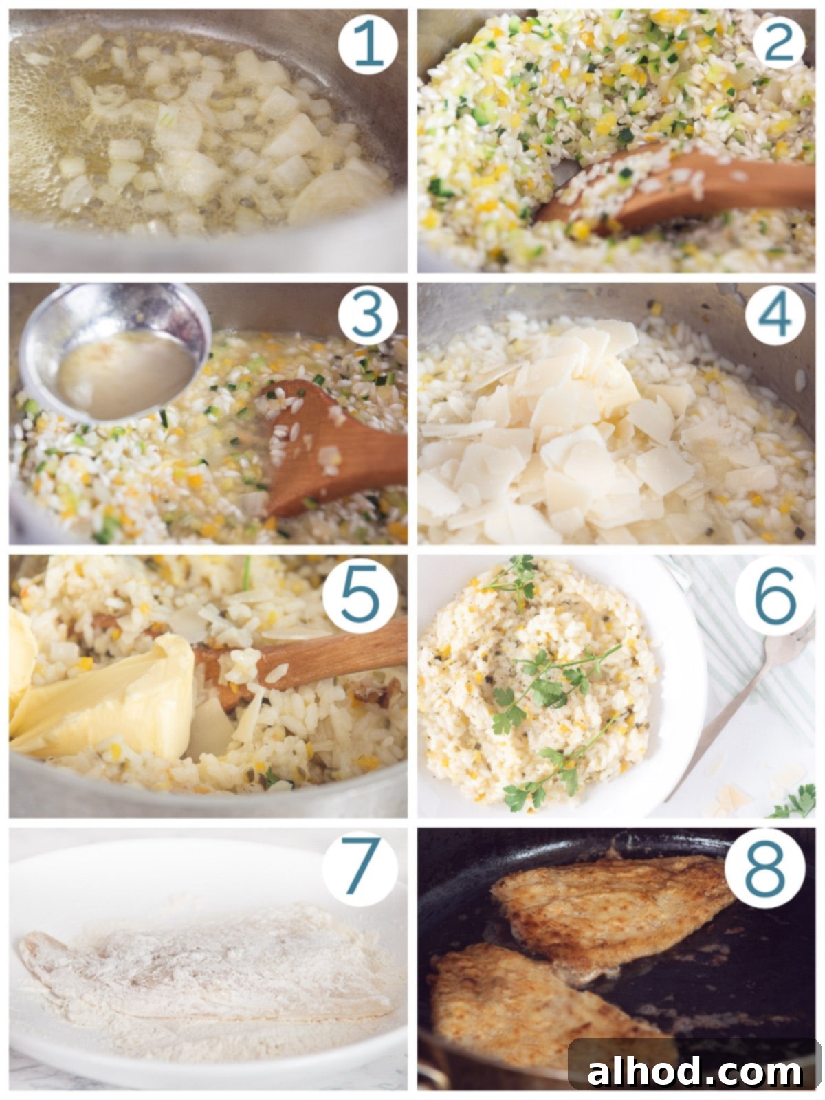 Flaky Cod and Fresh Zucchini Risotto 4 8 photos showing how to make zucchini and cod risotto