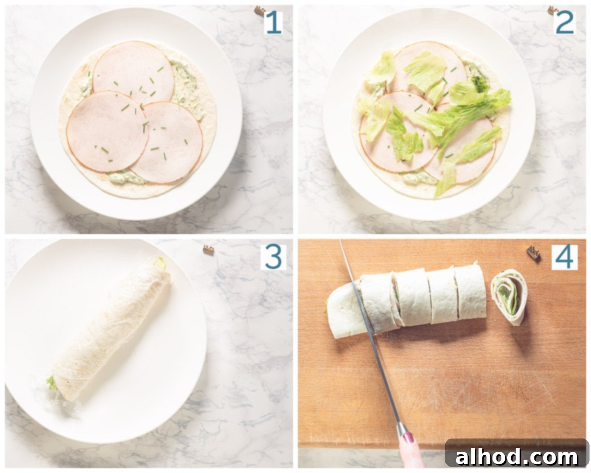 Creamy Chicken Tortilla Pinwheels 4 Preparation in 4 steps Cold Chicken roll-ups with cream cheese