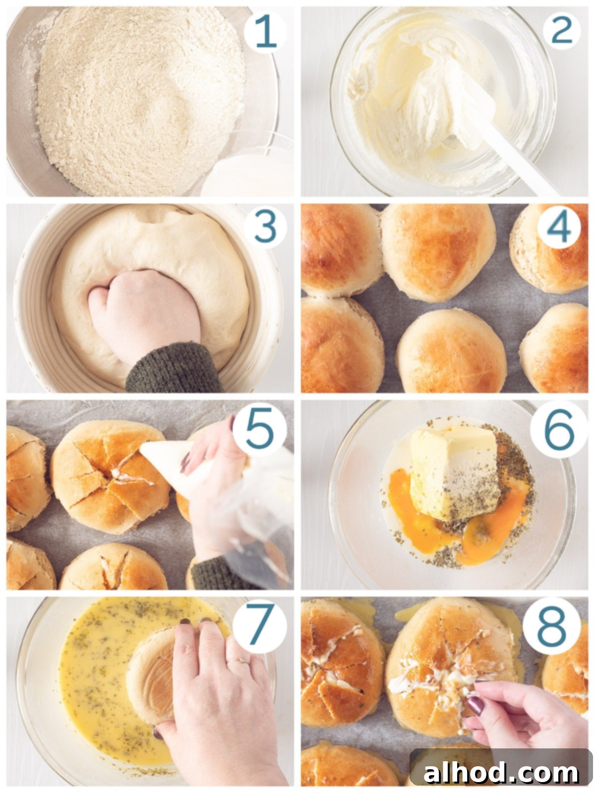 Mouthwatering Korean Cream Cheese Garlic Bread 4 8 photos describing the making of Korean Garlic bread with cream cheese