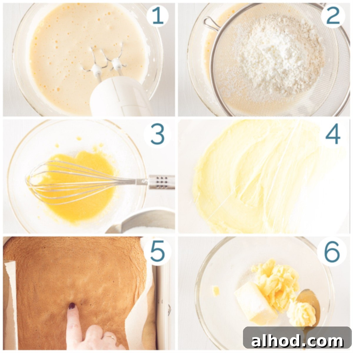 Mergpijpjes Beloved Dutch Marzipan Treats 4 Preparation stages showing 6 photos for making your own Dutch Mergpijpjes, part 1, detailing the biscuit and custard steps.