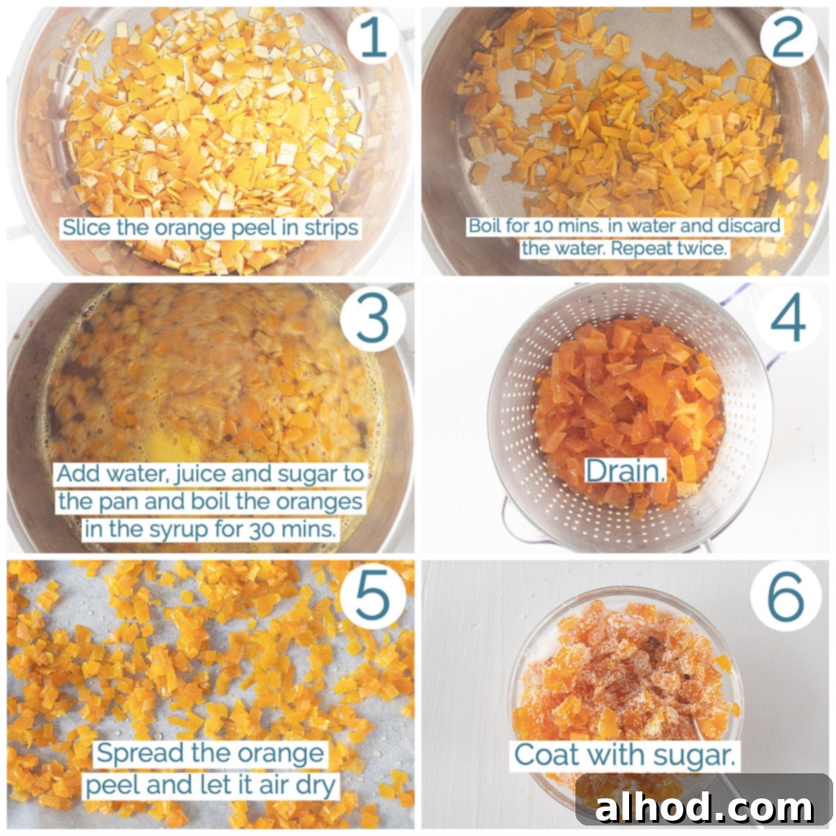 Preparation 6 pictures candied orange peel_