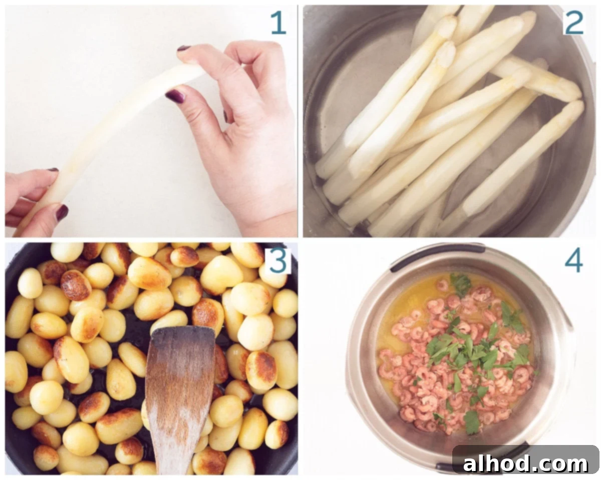 German White Asparagus with Butter Sauce 4 Preparation in 4 steps White Asparagus with Shrimp and Potatoes