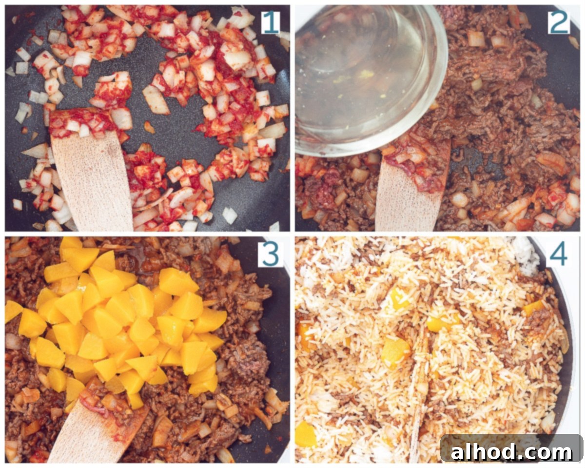 Sweet and Savory Beef Peach Pilaf 4 4 stappen bereiding Pilav met Gehakt en Perziken