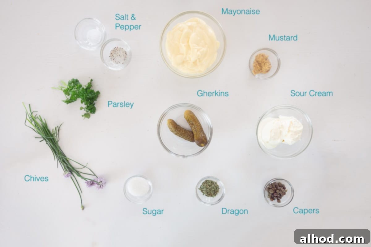 Quick & Easy Tartare Sauce 3 Ingredients Tartare Sauce on a white background with text description