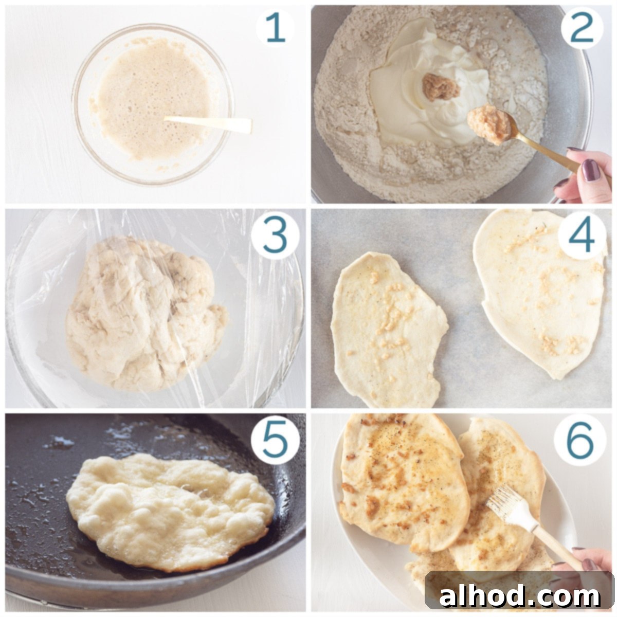Buttery Garlic Herb Naan 4 Preparation in 6 photos of herbed garlic butter naan bread