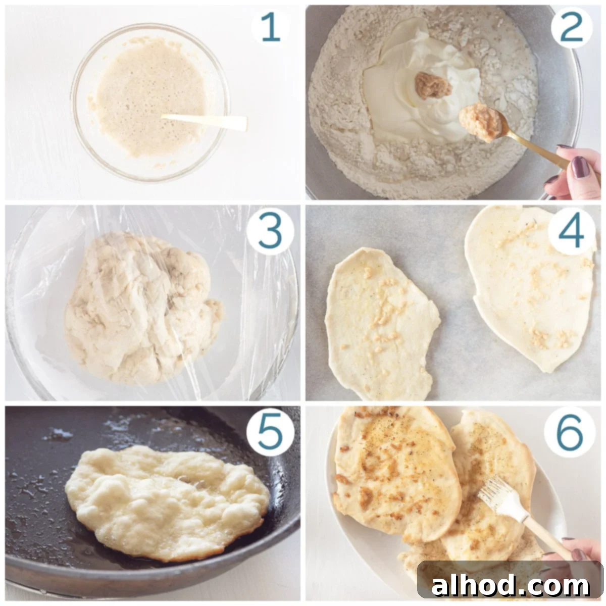 Buttery Garlic Herb Naan 4 Preparation in 6 photos of herbed garlic butter naan bread
