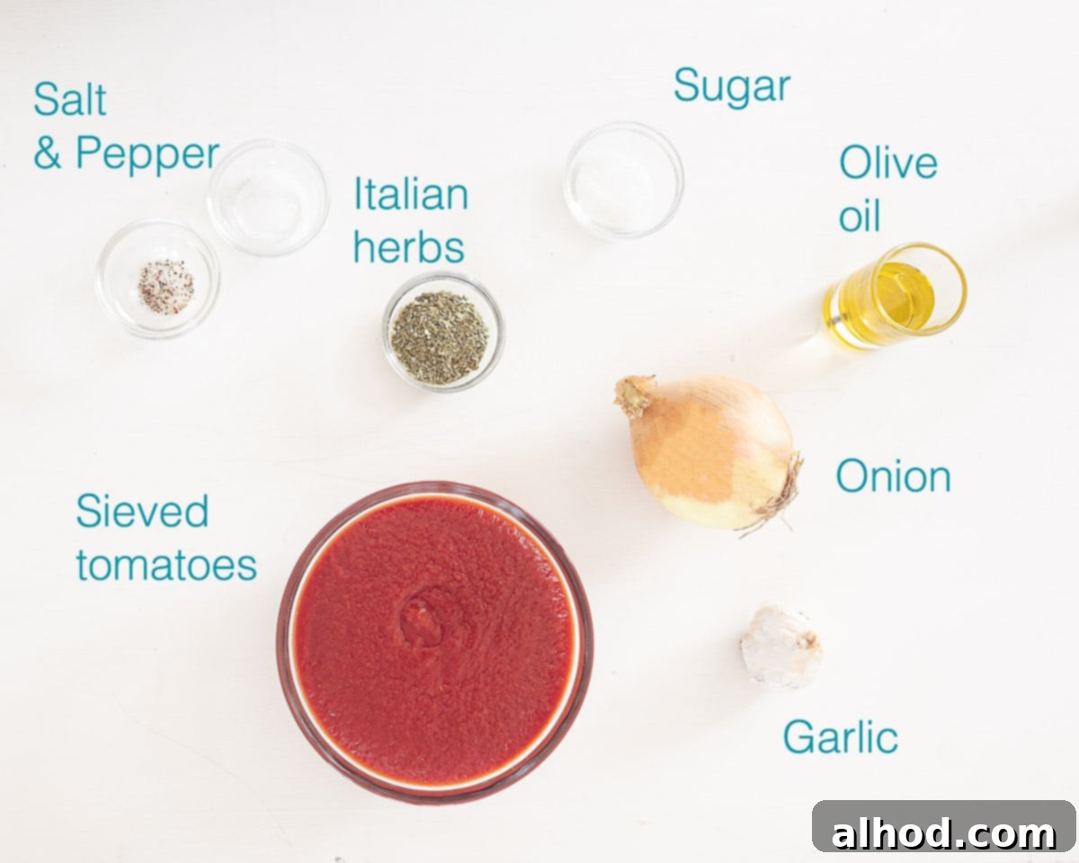 Homemade Pan Pizza: Foolproof Perfection Every Time 4 Ingredients Tomato Sauce Pan Pizza Individually labelled on a white background