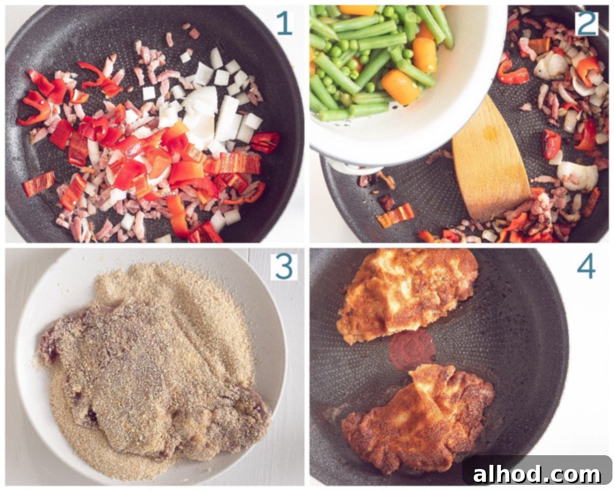 Easy German Jägerschnitzel 3 4 steps collage preparation, German Jägerschnitzel
