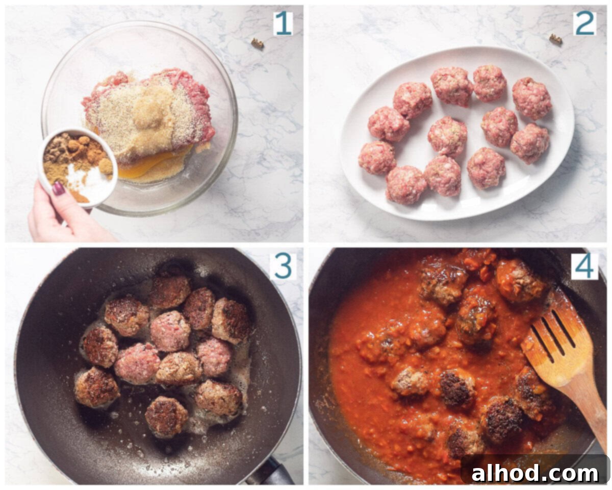 Spanish Tapas Albondigas 4 4 steps collage Albondigas - Spanish Tapas Meatballs in a Tomato Sauce