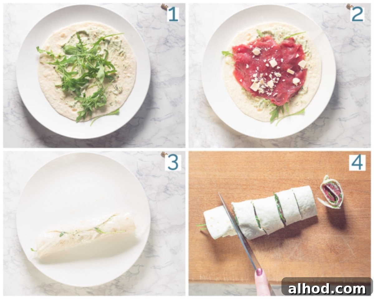 Classic Beef Carpaccio Pinwheels 4 4 collage photo preparation Carpaccio Pinwheels Without Pesto