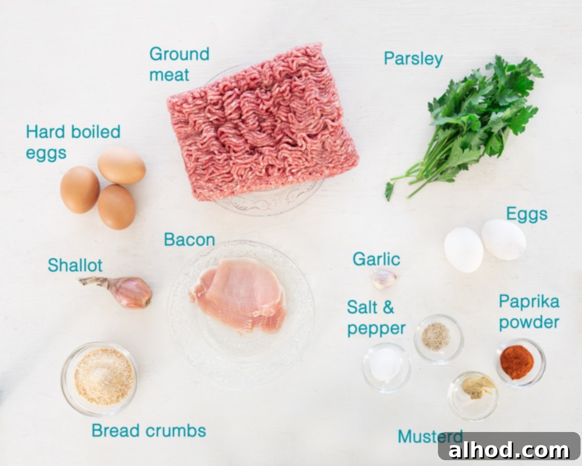 German Mock Hare Meatloaf 3 Ingredients German Meatloaf - Falscher Hase, individually labelled on a white background