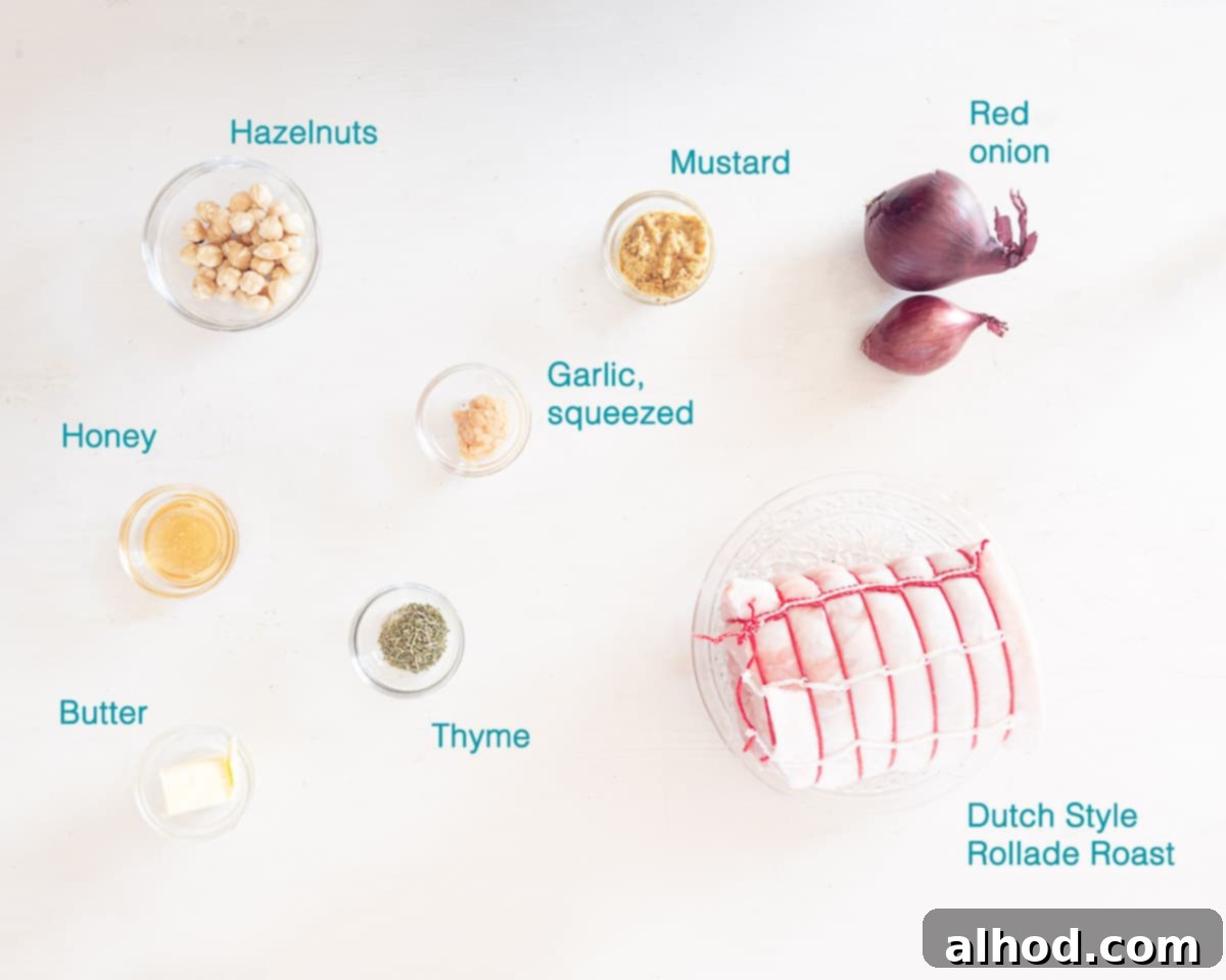 Classic Dutch Rollade 3 Ingredients Dutch Rollade Recipe, individually labelled on a white background