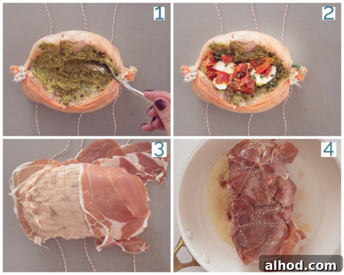 Dutch Chicken Roulade 4 4 collage photo preparation Stuffed chicken roulade from the oven