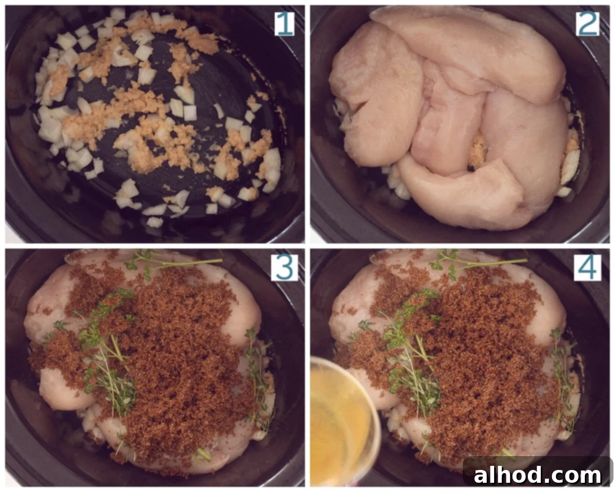 Sticky Slow Cooker Brown Sugar Garlic Chicken 4 4 collage photo preparation slow cooker brown sugar garlic chicken