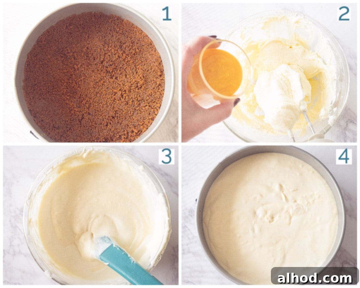 A four-photo collage showing the preparation steps for Easter cake with eggnog.