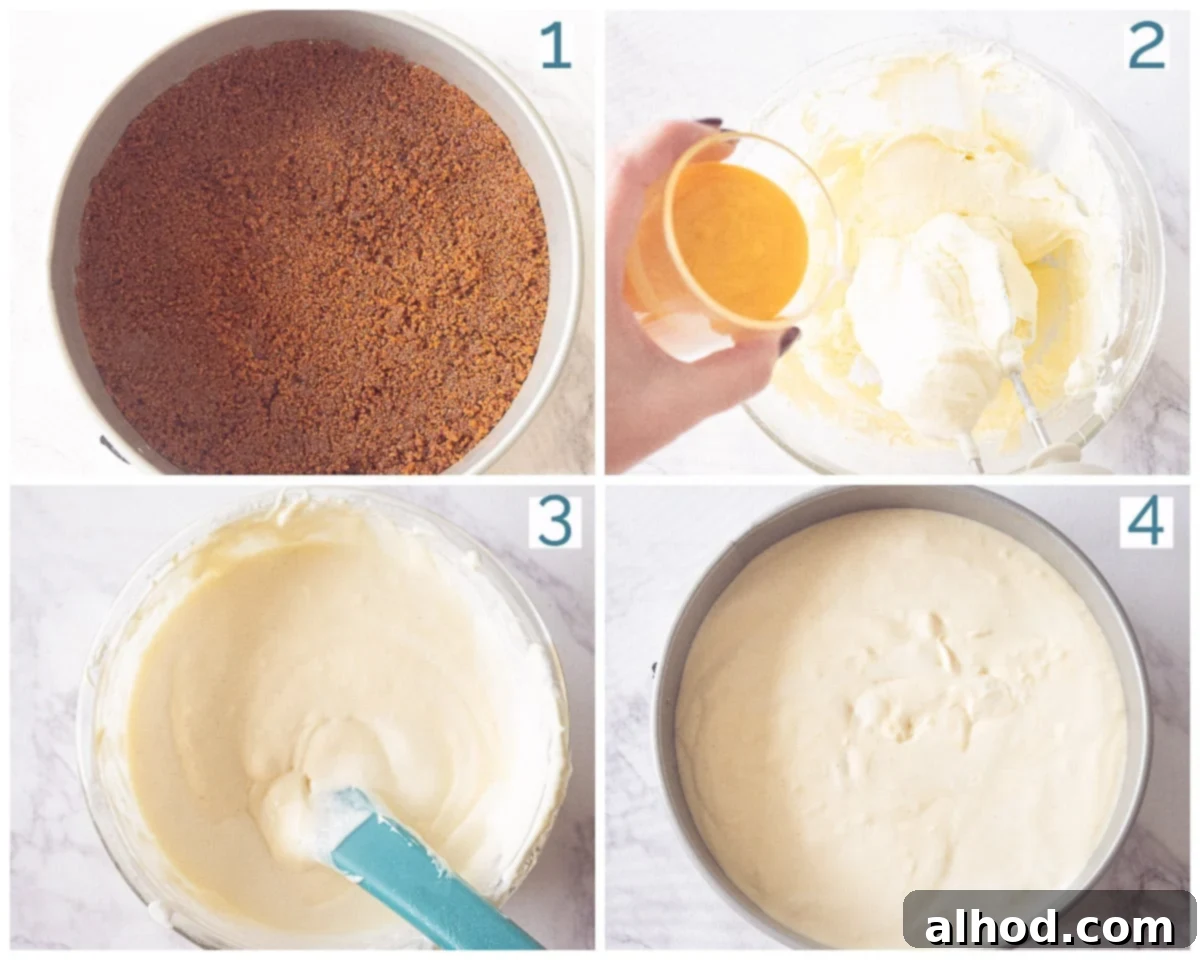 Effortless Holiday Eggnog Cheesecake 4 4 collage foto bereiding Paastaart met Advocaat