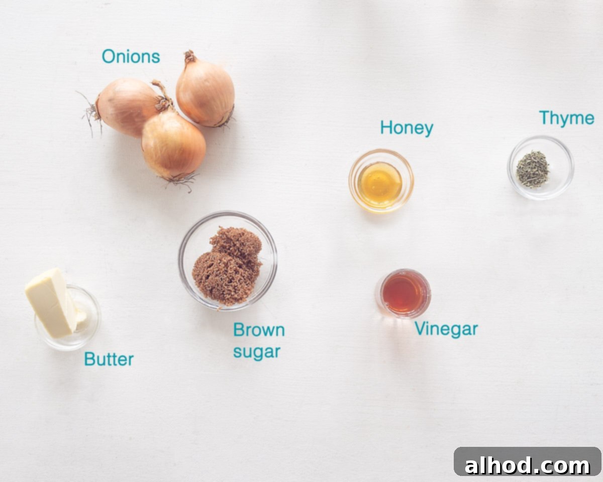 Unlock the Sweetness: Caramelizing Onions Like a Pro 3 Ingredients How to Caramelize Onions, individually labeled on a white background