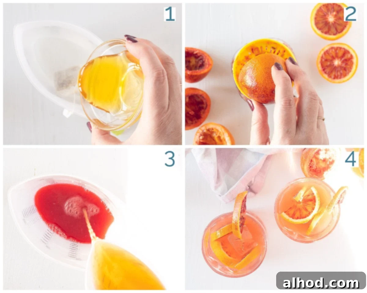 Zesty Blood Orange Iced Tea 4 4 collage photo preparation Iced Tea with Blood Orange