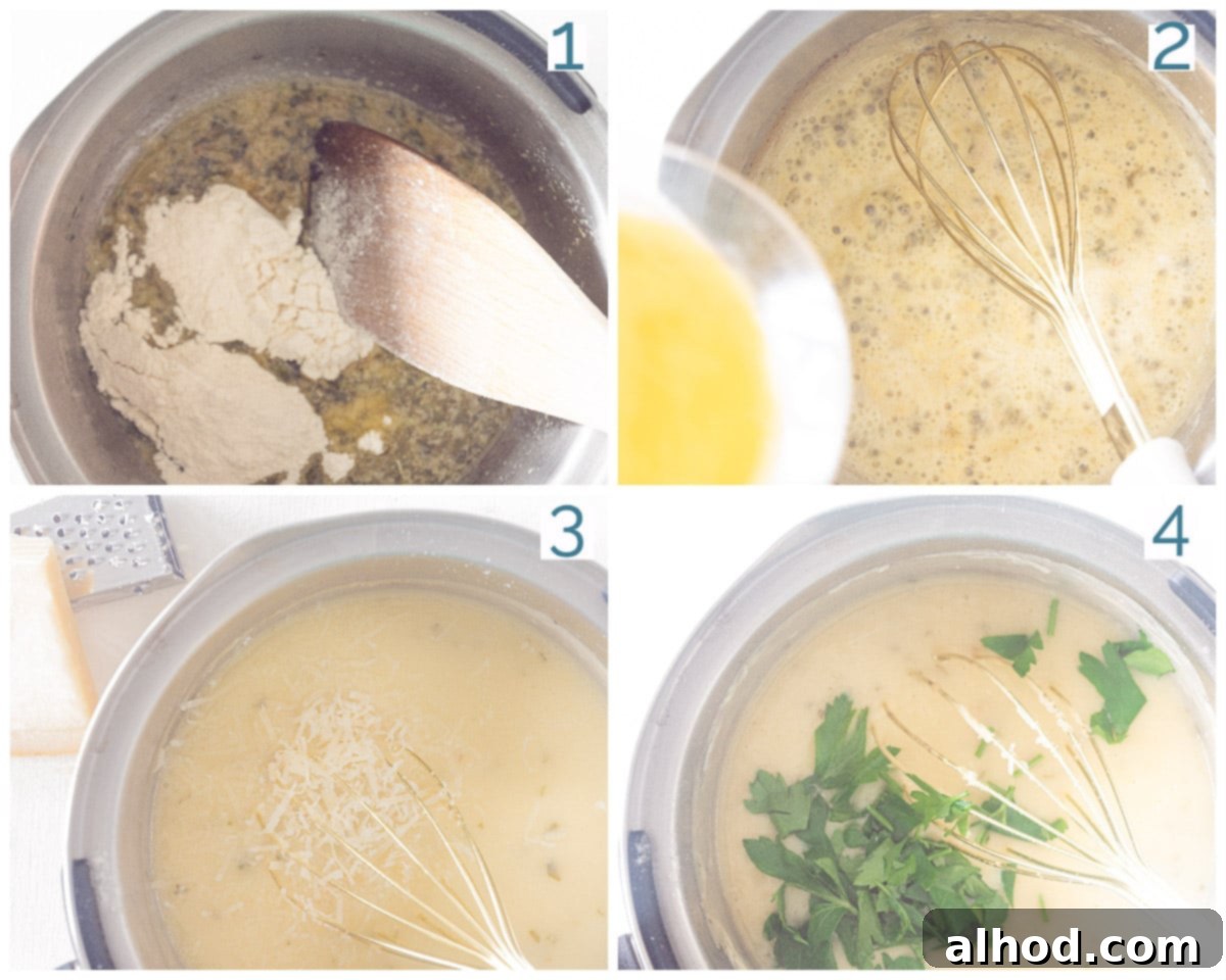 The Ultimate Garlic Parmesan Sauce 4 4 collage photo preparation garlic parmesan sauce