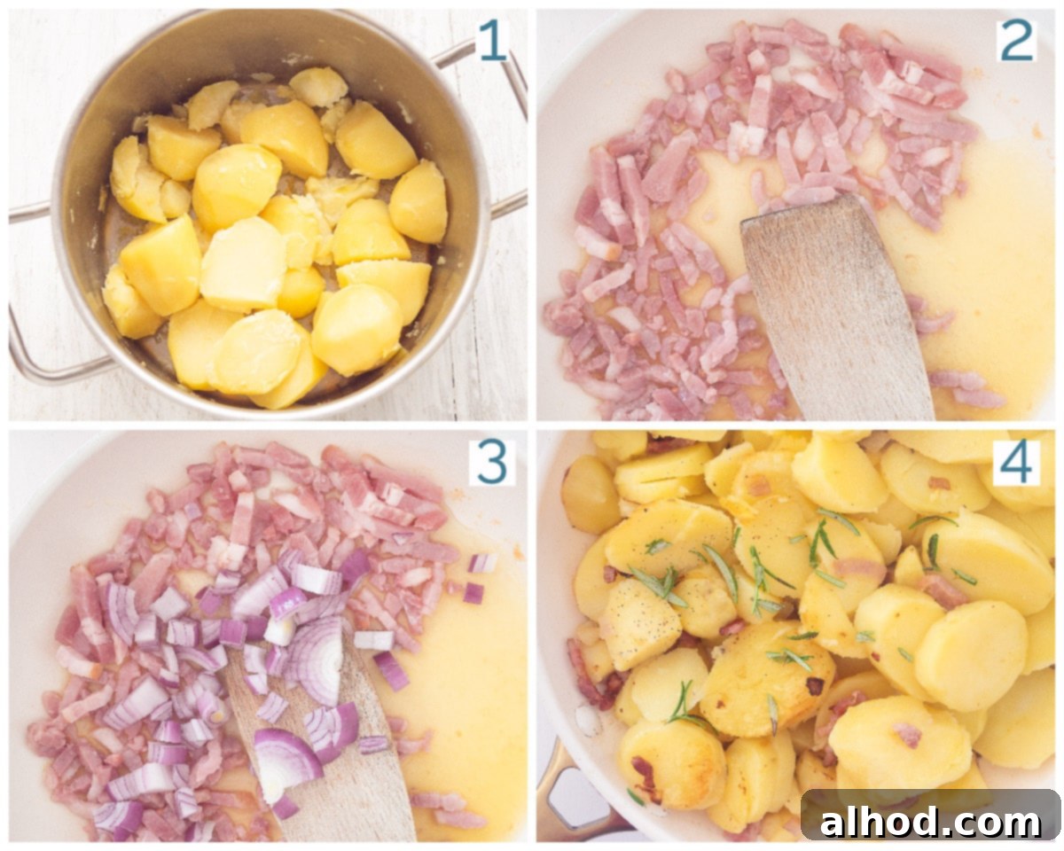 Classic German Fried Potatoes 4 4 collage photo preparation German Fried Pototoes