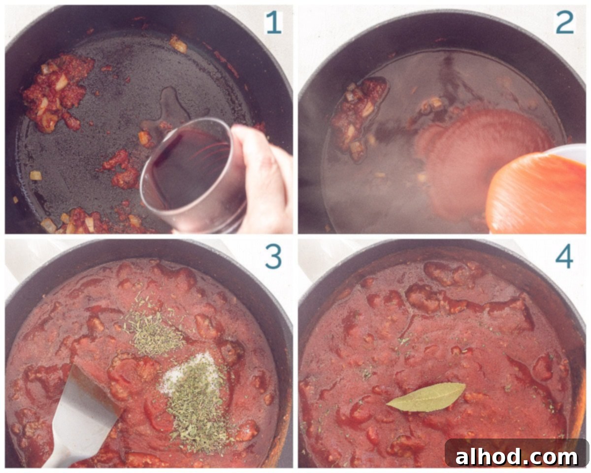 Ragù alla Bolognese 4 4 collage photo preparation Italian Ragù alla Bolognese (Bolognese sauce)