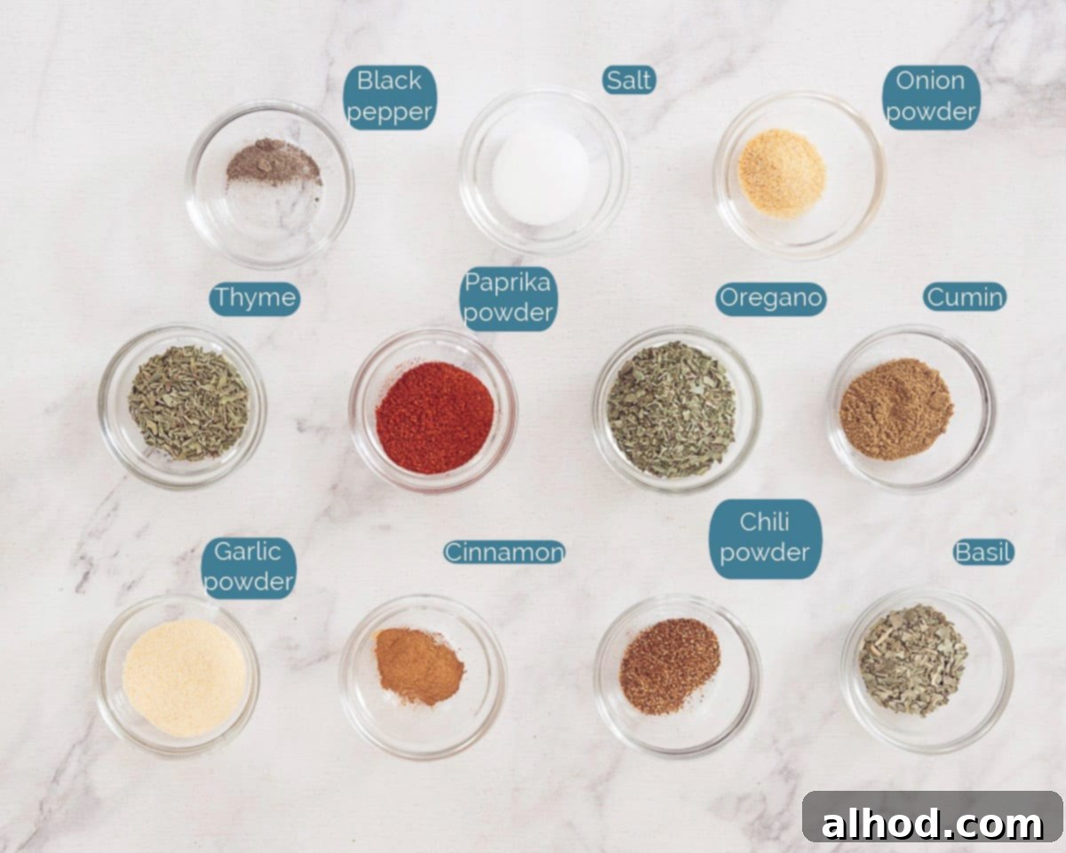 Authentic Homemade Gyros Seasoning 3 Ingredients Homemade Gyros Spice Mix, individually labelled on a white background
