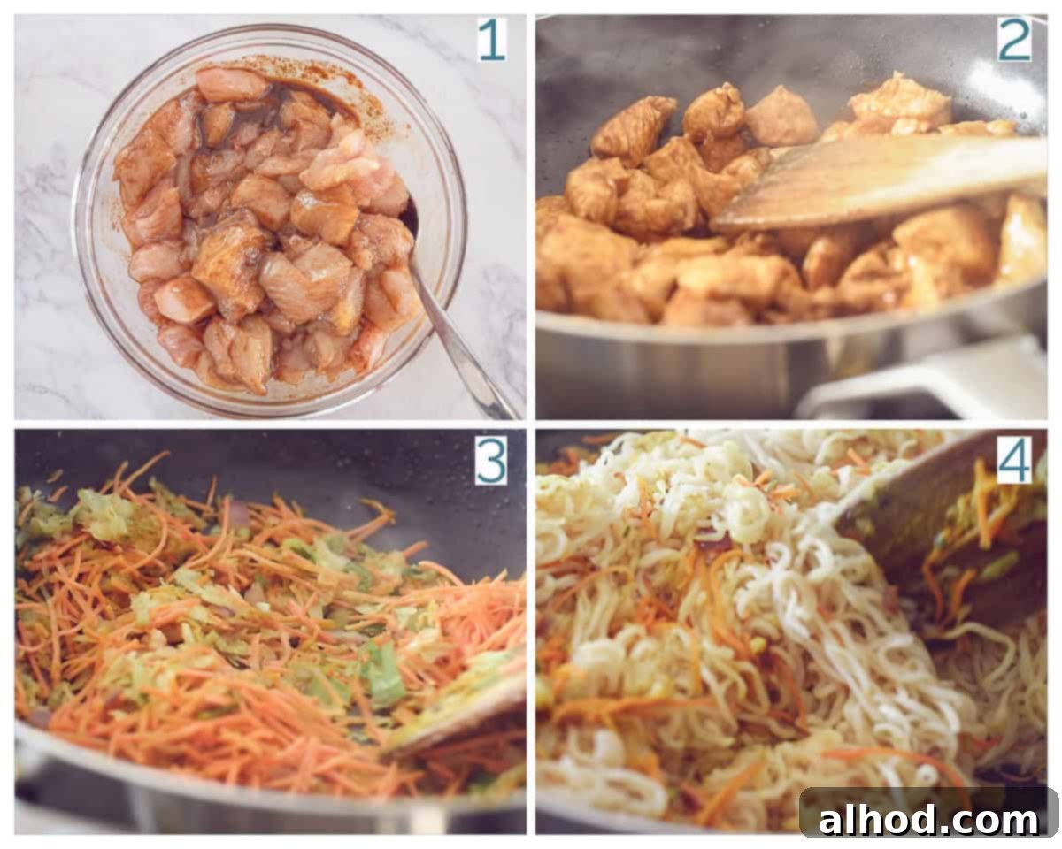 Cantonese Chicken with Egg Noodles Speedy Dinner 4 4 collage photo preparation Cantonese Chicken with Noodles