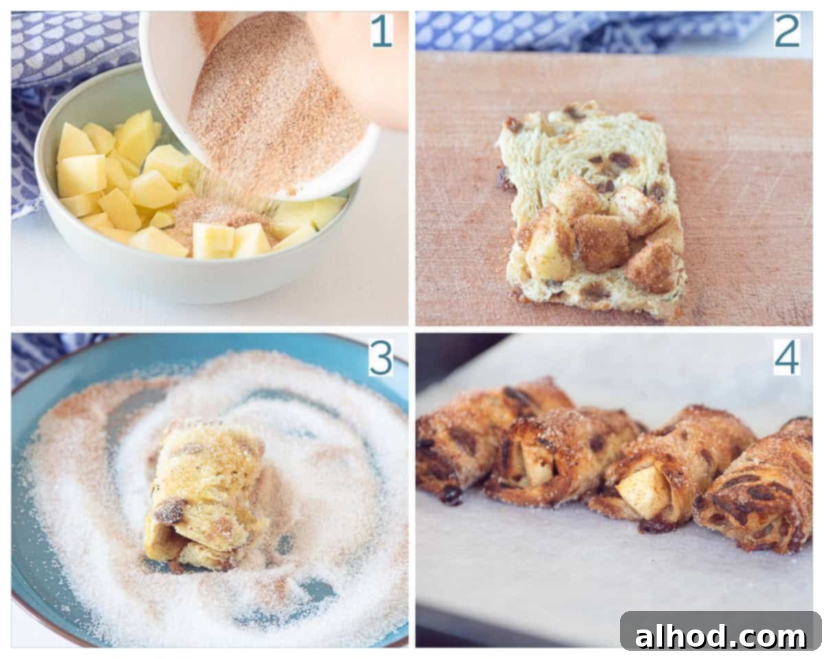 Cinnamon Apple French Toast Roll-Ups 3 4 collage photo preparation Apple Pie Rolls