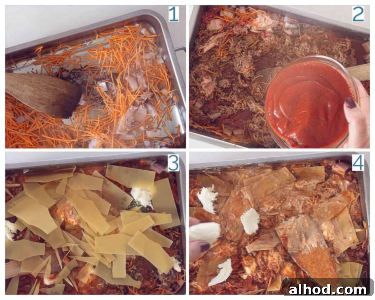Decadent One Pot Bacon Mascarpone Lasagna 4 4 collage photo preparation One-pan Lasagna with Bacon and Mascarpone