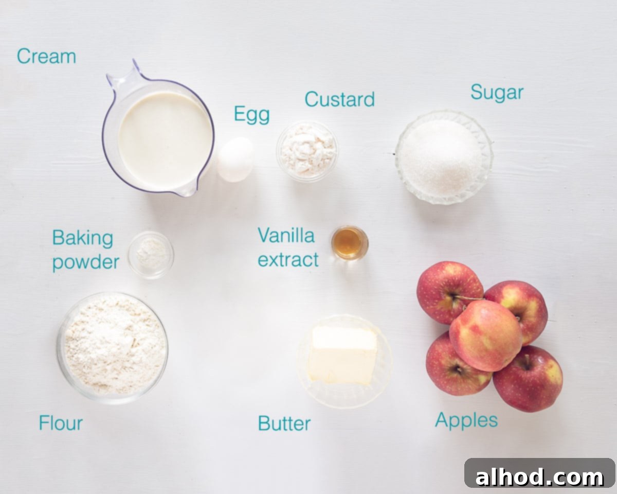 Classic Apple Custard Pie 3 Ingredients Dutch Apple Custard Pie on a white background with text description