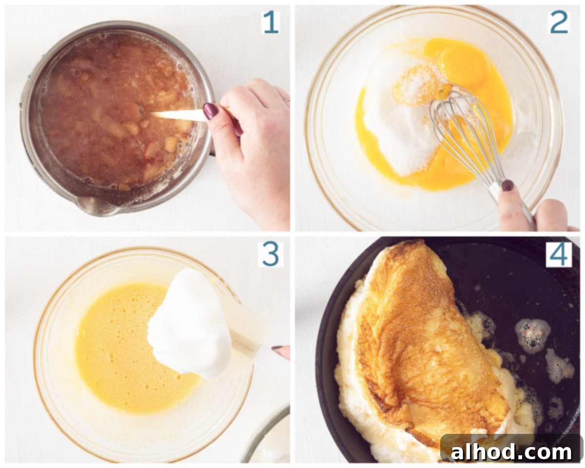 Cloud-Like Sweet Soufflé Omelette with Tart Rhubarb Compote 4 Preparation in 4 steps Sweet Omelette with Rhubarb Compote