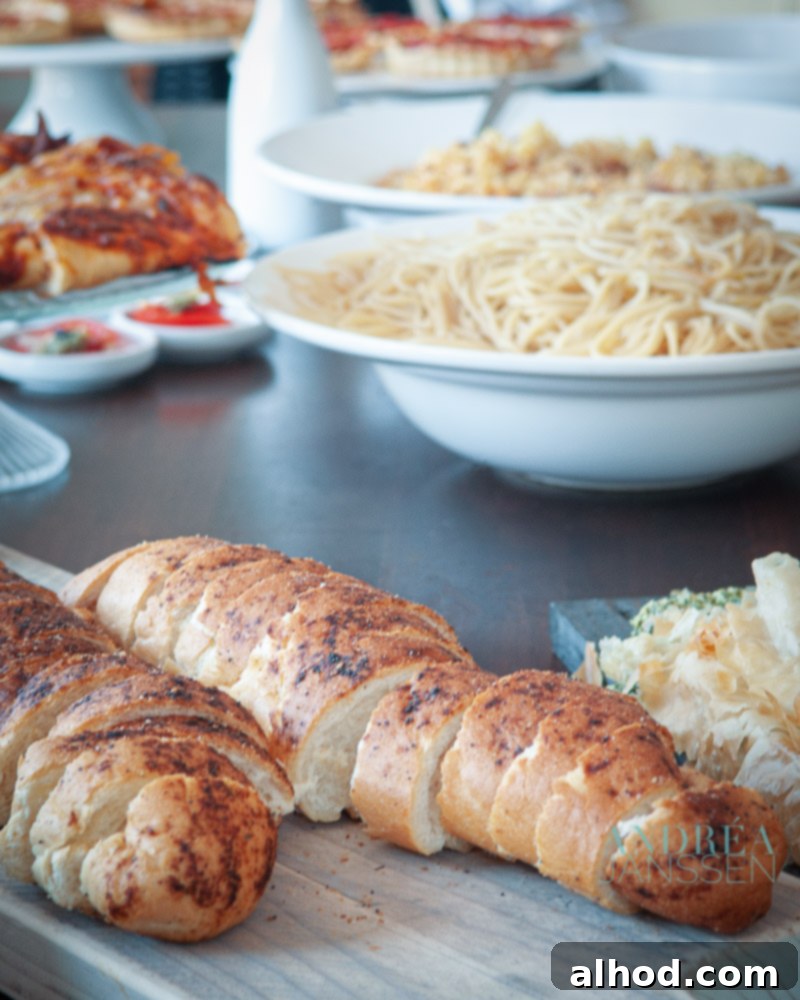 Host the Perfect Italian Buffet: 8 Must-Have Recipes & Smart Planning Tips 3 baguettes, spaghetti and macaroni as a buffet