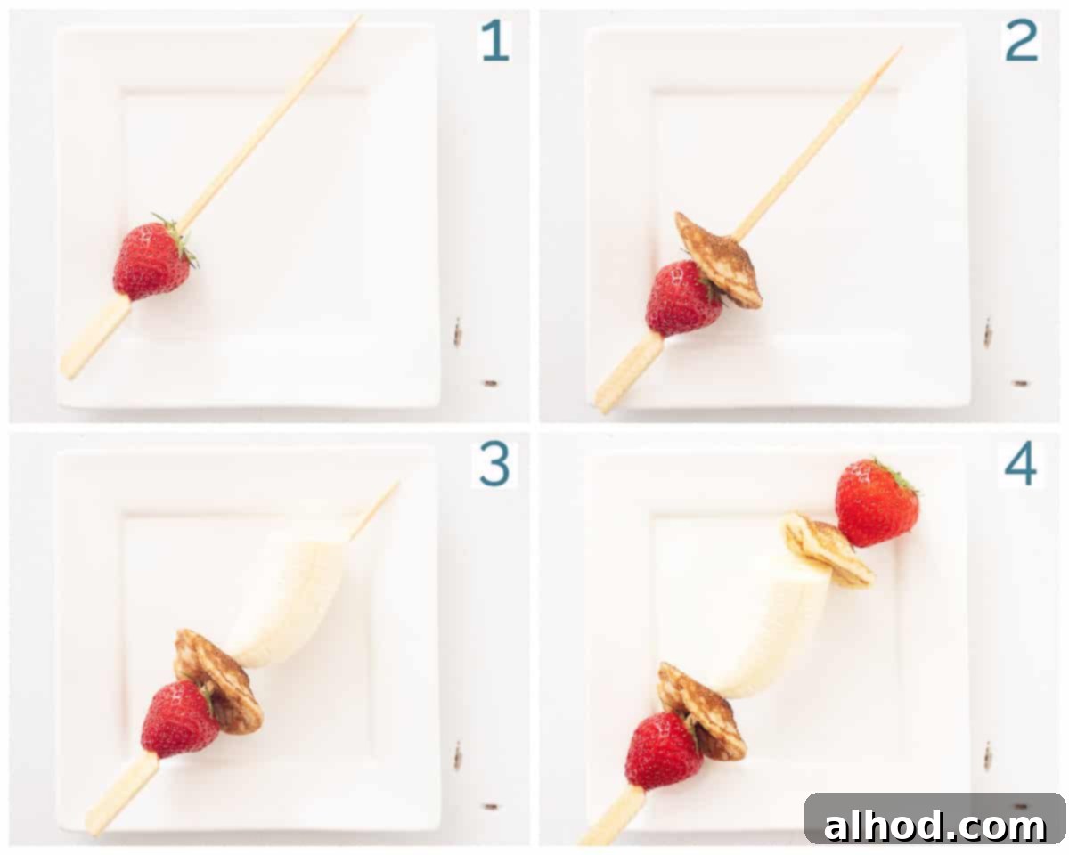 Strawberry Banana Pancake Pops 4 4 photos collage Healthy treat pancake skewers with strawberry and banana