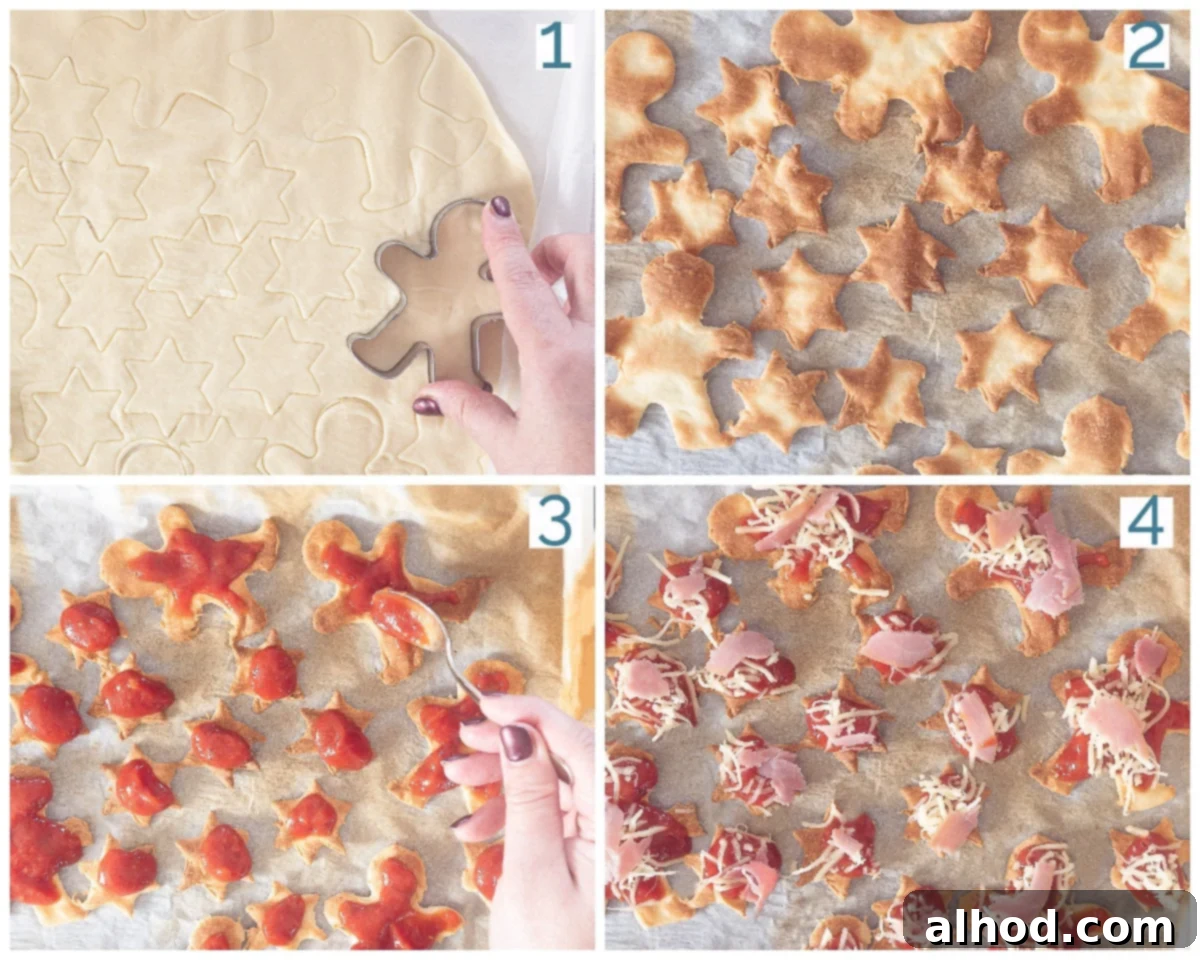 Festive Pizza Bites 4 4 collage photo preparation Mini Christmas Pizzas
