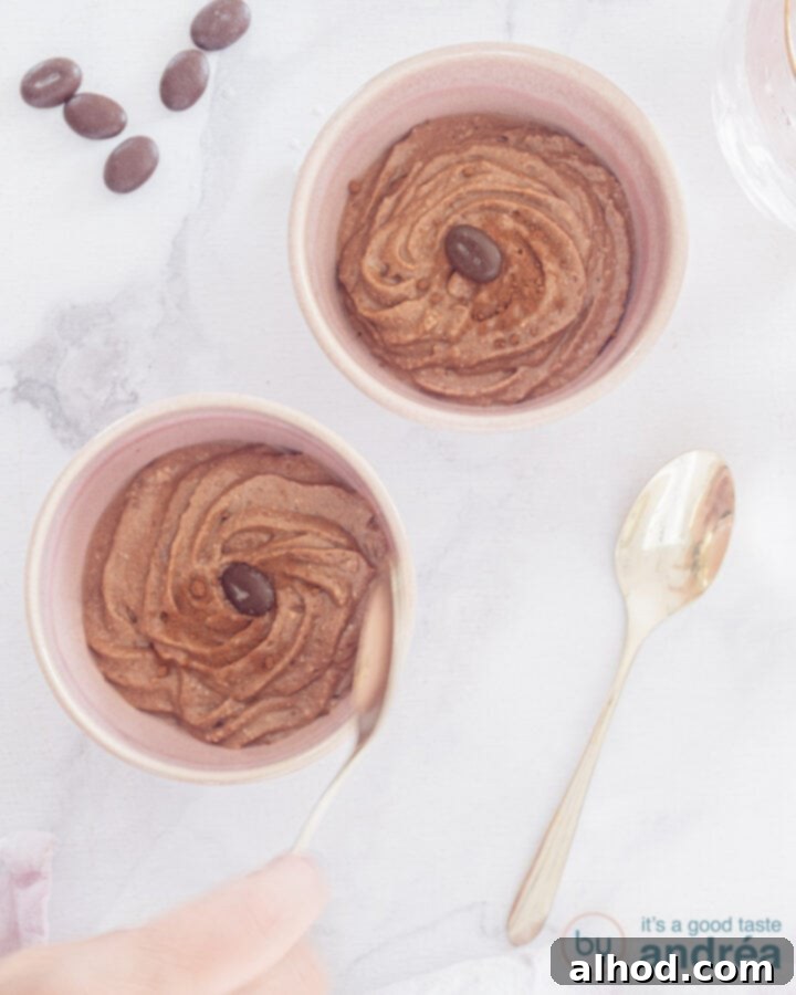 Decadent Yet Light Chocolate Ricotta Mousse 2 A beautiful bowl with light and creamy skinny chocolate mousse with ricotta, ready to be served