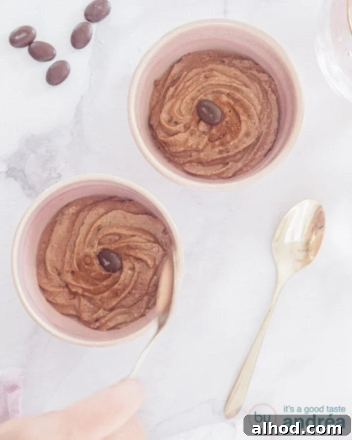 Light Ricotta Chocolate Mousse 2 a bowl with Skinny chocolate mousse with ricotta