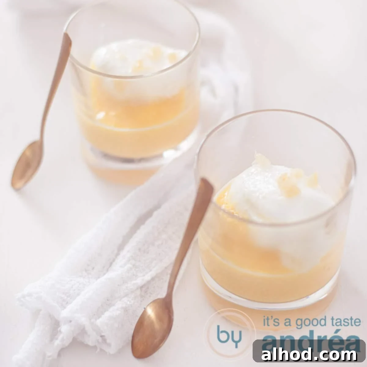 Floating Islands 6 a square photo filled with Snow eggs on a vanilla sauce and almond shivers.