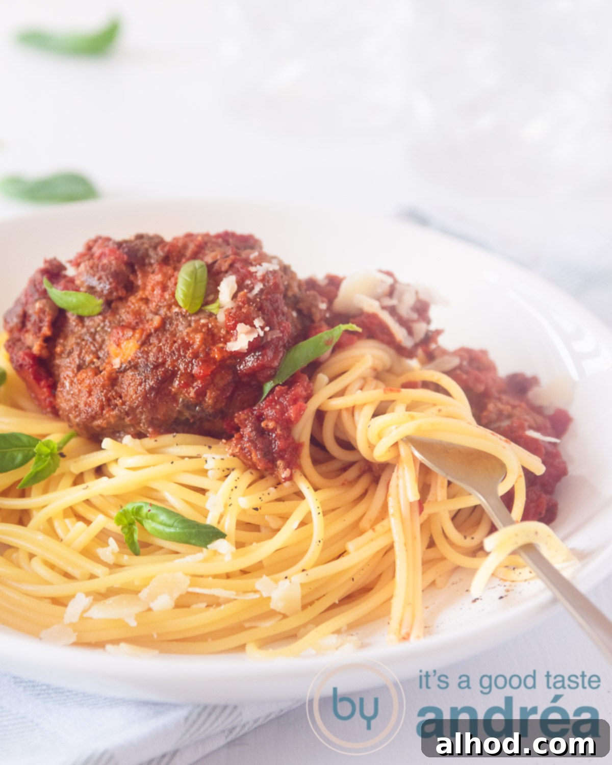 Sage Meatball Skillet Parm 2 Meatballs with sage and Parmesan in a rich tomato sauce, served with spaghetti