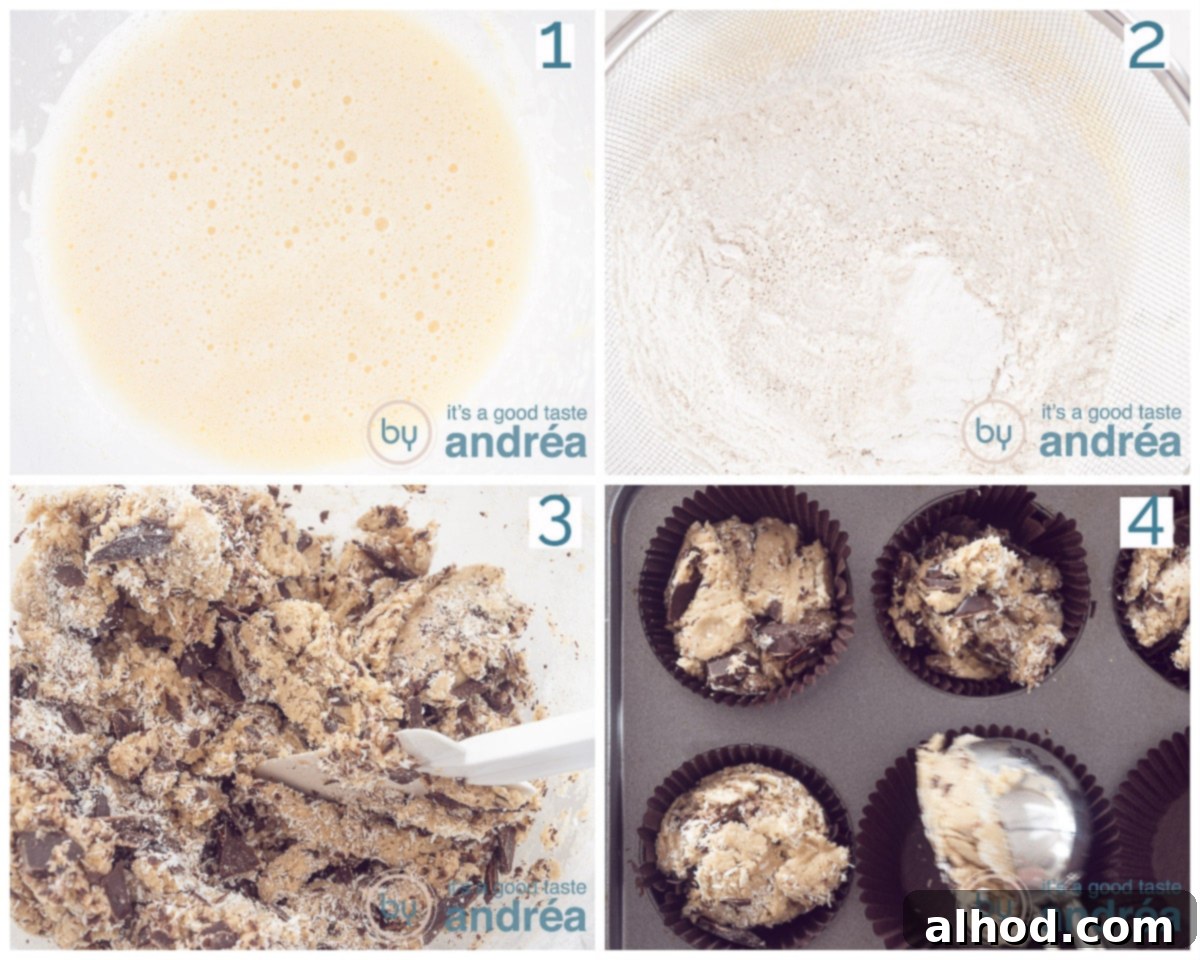 Irresistible Gluten-Free Chocolate Buckwheat Muffins 4 4 steps collage Buckwheat muffins with Chocolate