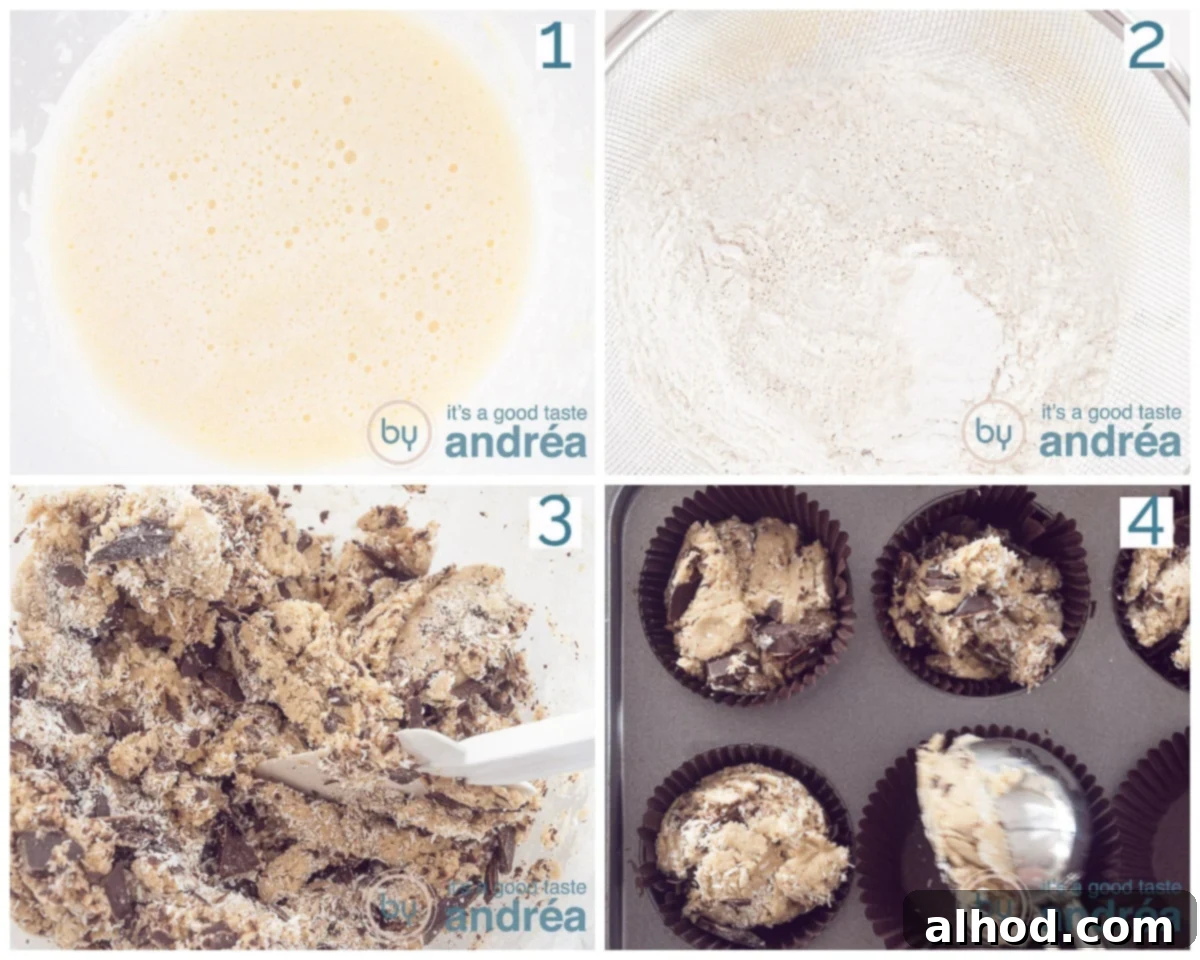 Wholesome Gluten-Free Chocolate Buckwheat Muffins 4 4 steps collage Buckwheat muffins with Chocolate