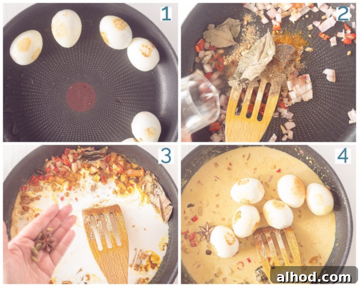Sambal Goreng Telur Fiery Indonesian Eggs 4 4 photos preparation collage Sambal Goreng Telor Eggs in Spicy Sauce