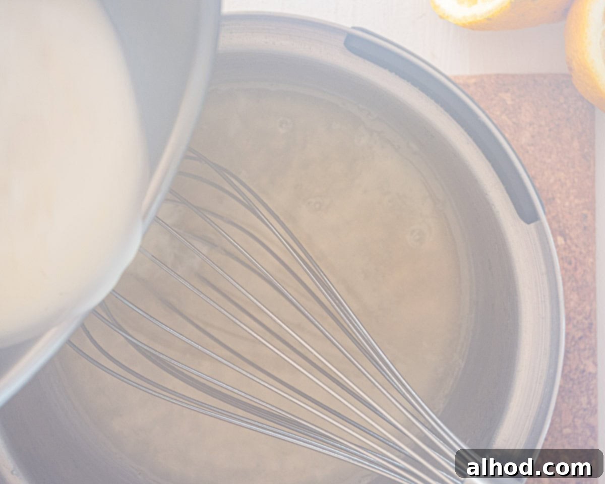 Easy 3-Ingredient Creamy Lemon Custard 5 While stirring, add cream to the lemon mix in the saucepan.