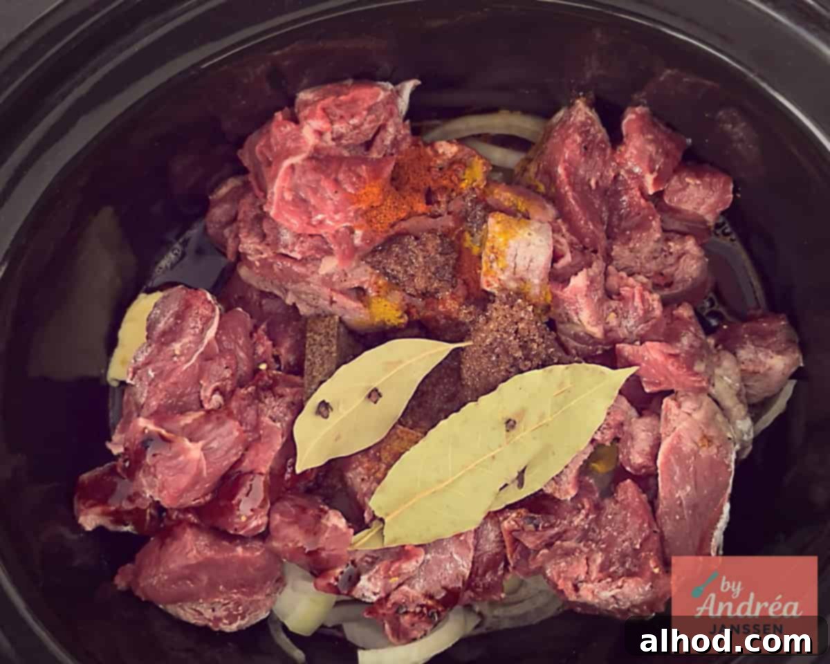 Dutch Stoofvlees Fries 6 Beef stew with herbs in the slow cooker