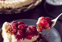 Creamy No-Bake Dutch Monchoutaart with Tart Cherry Topping