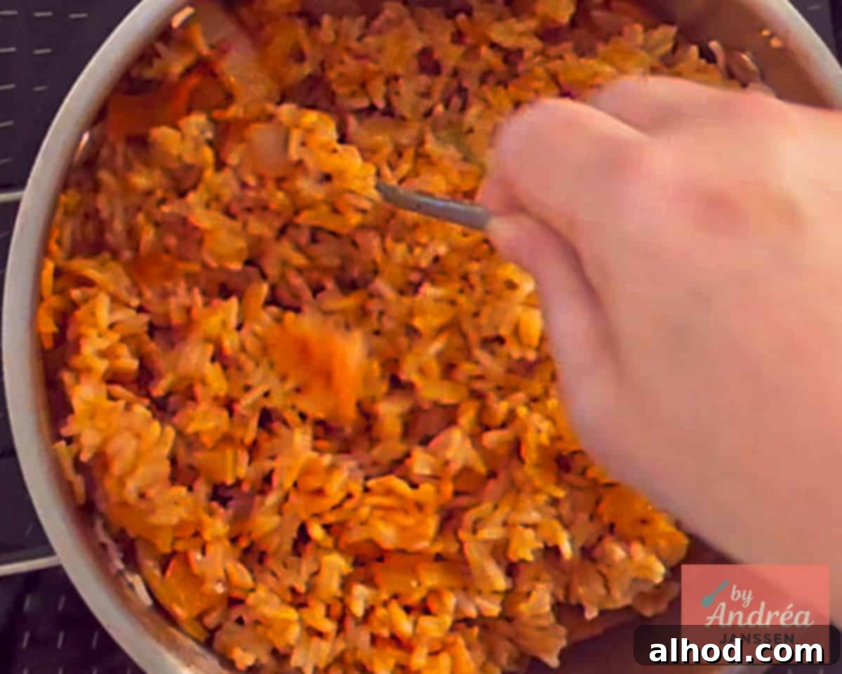 30-Minute Fiesta Rice 9 Fluff the rice with a fork in the pan.