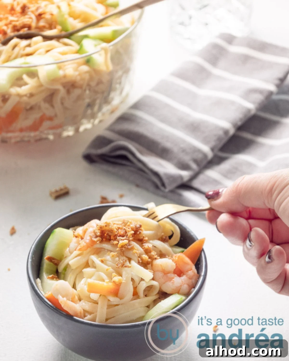 Indonesian noodle salad with shrimp
